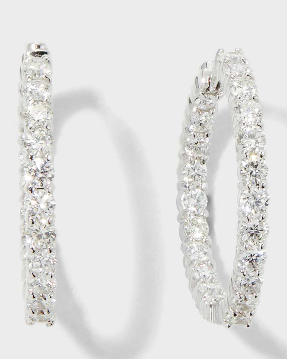 18K Small Inside Outside Diamond Hoop Earrings, 28mm